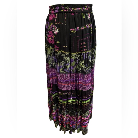 80s BOHO GYPSY MULTI-COLOR TIERED MAXI SKIRT TWEE FLORAL PAISLEY & RIBBON TRIM L - Picture 5 of 10